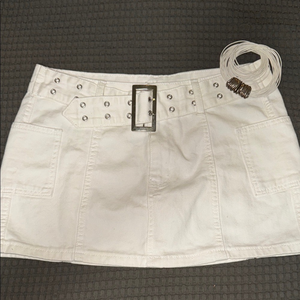 White Cotton Mini Skirt | Med